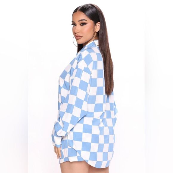 Fashion Nova Woman's Out & About Blue Checkered Board Flannel Short Set Size Med - Picture 7 of 11